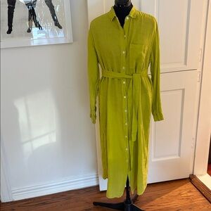 Velvet by Graham& Spencer Chic Long Sleeve Chartreuse Shirt Dress